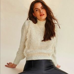 Ann Taylor fringe neck sweater in cream